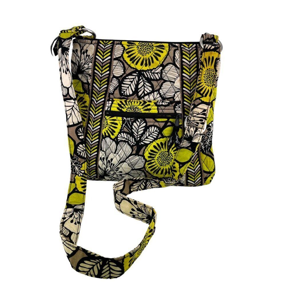Vera Bradley Hipster Crossbody Bag Citron Yellow Floral Quilted Cotton Purse